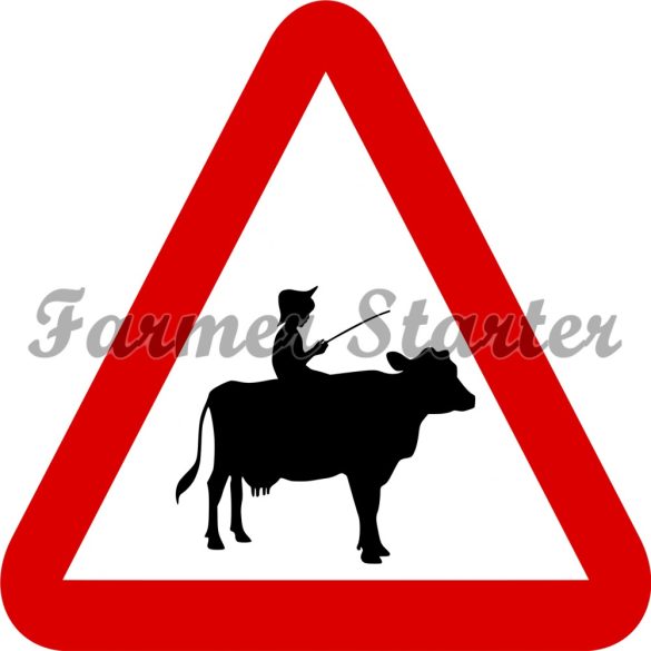 Signboard with Little Boy who ride a Cow 