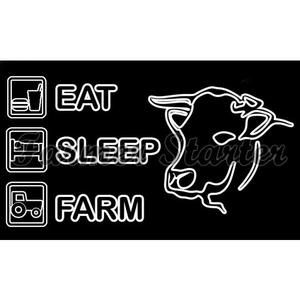EAT-SLEEP-FARM matrica - tehén mintával