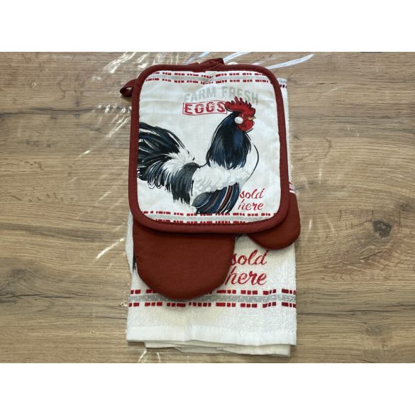 Konyharuha, edényfogó szett - Vintage kakas farm