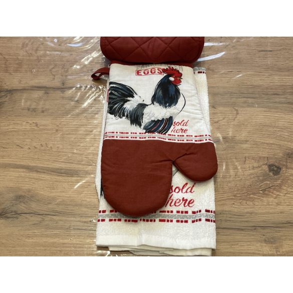 Konyharuha, edényfogó szett - Vintage kakas farm