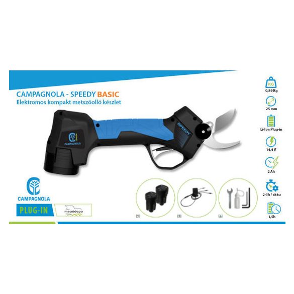 CAMPAGNOLA - Speedy BASIC - Elektromos kompakt metszőolló készlet, 2db akkumulátorral