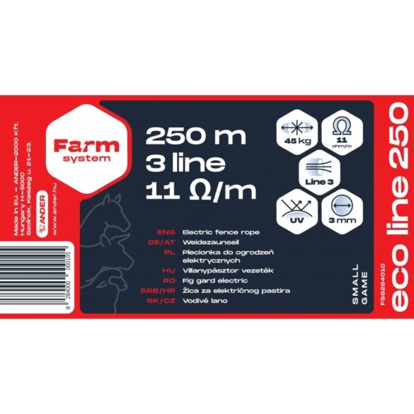ECO LINE 250 villanypásztor vezeték, 11 Ω/m, 45kg, 250m, 3mm