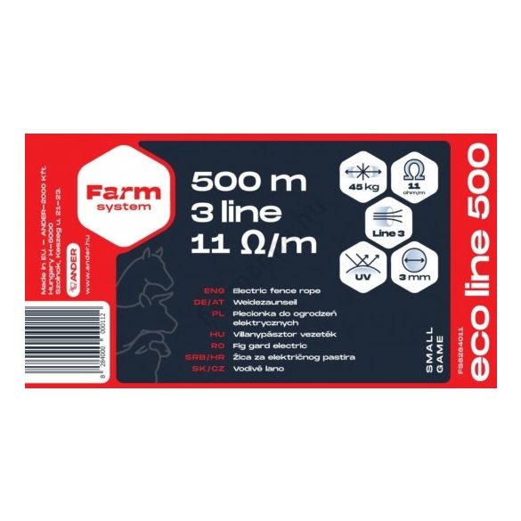 ECO LINE 500 villanypásztor vezeték, 11 Ω/m, 45kg, 500m, 3mm