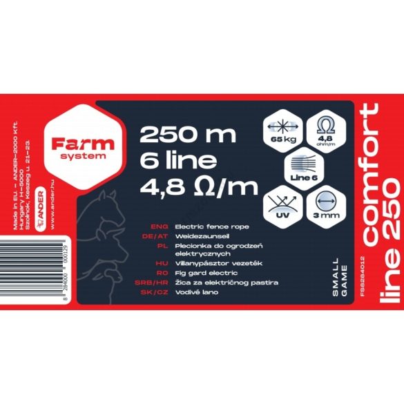 COMFORT LINE 250 villanypásztor vezeték, 4,8 Ω/m, 65kg, 250m, 3mm